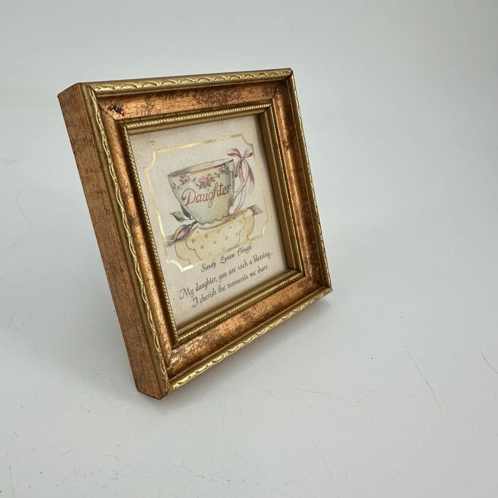 Sandy Lynam Clough Daughter Teacup Framed Art Gold Wood Frame 2005 Heartfelt Inc